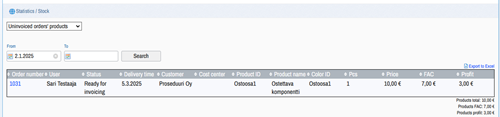 Uninvoiced orders